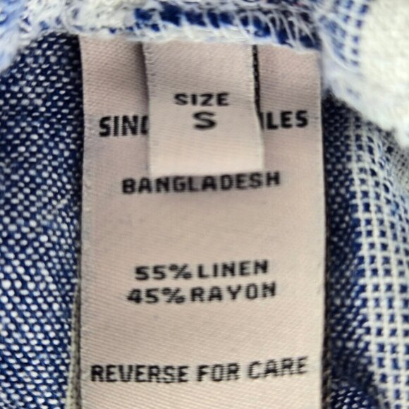 Sincerely Jules Sz S Blue White Striped Linen Blend Pants Elastic Smocked Waist - Picture 11 of 12